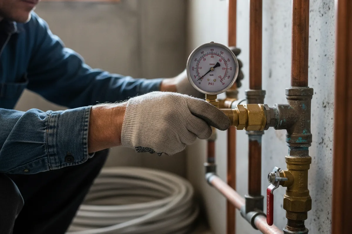 Pressure testing a repaired line during Water Line Repair in Freetown